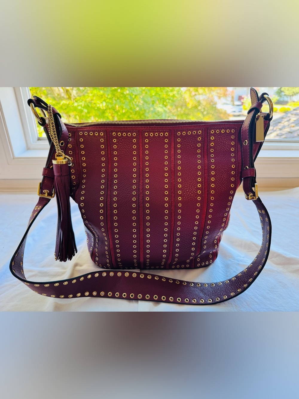 MICHAEL Michael Kors Burgundy Grommet-Detail Shoulder Bag
